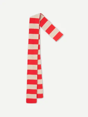 LONG BOLD STRIPE GARTER STITCH SCARF POPPY & OATMEAL