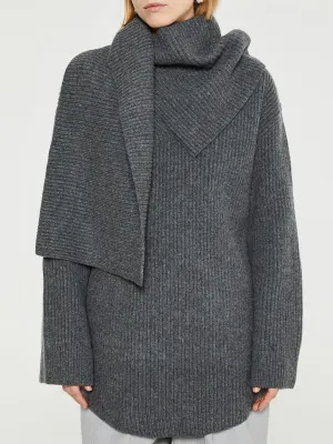 Long Scarf Knit in Dark Grey Melange