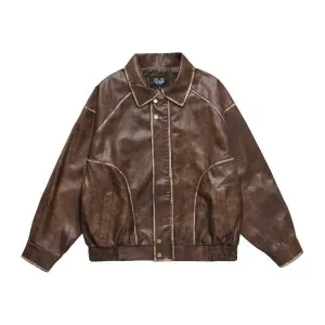 Male Vintage PU Leather Jacket Zip Jacket