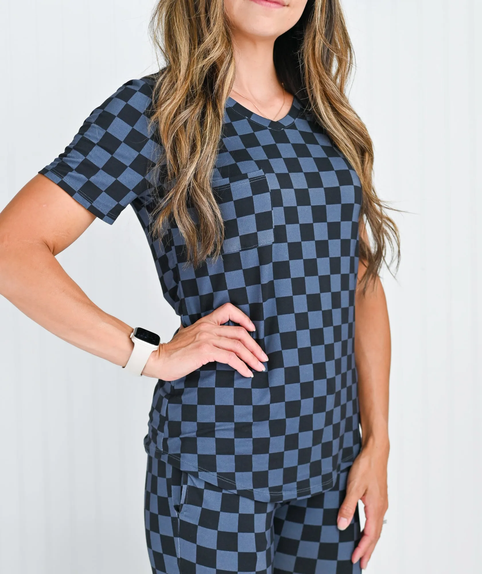 MAMA V-NECK- Grey Check