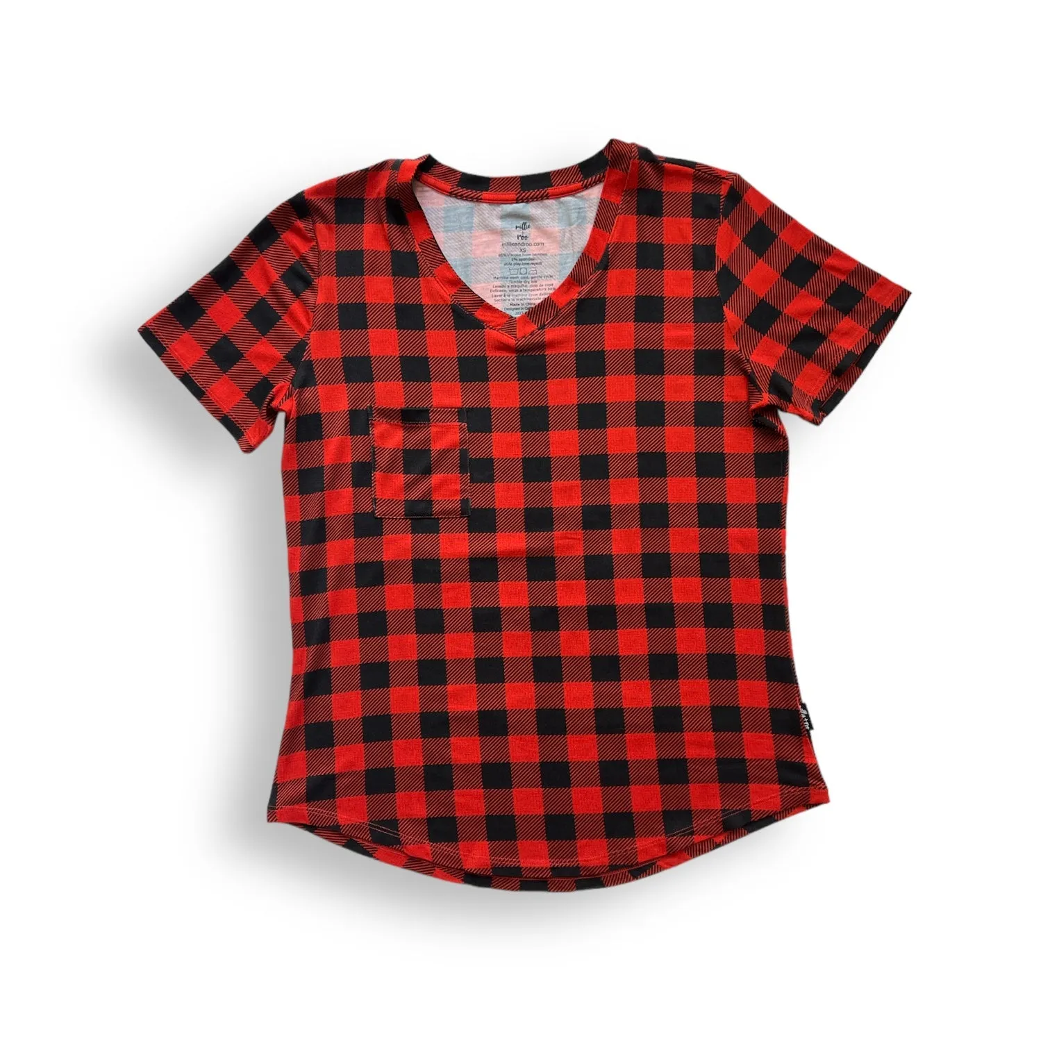 MAMA V-NECK- Red Buffalo Plaid