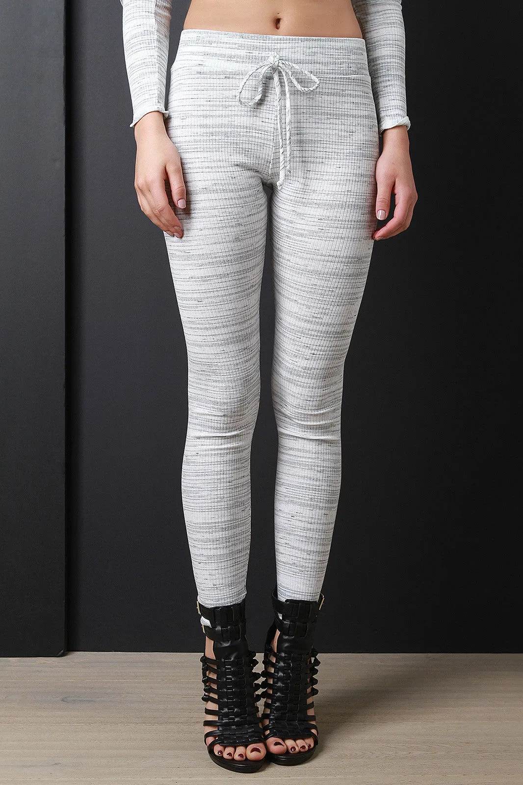 Marble Rib Knit Drawstring Jogger Pants