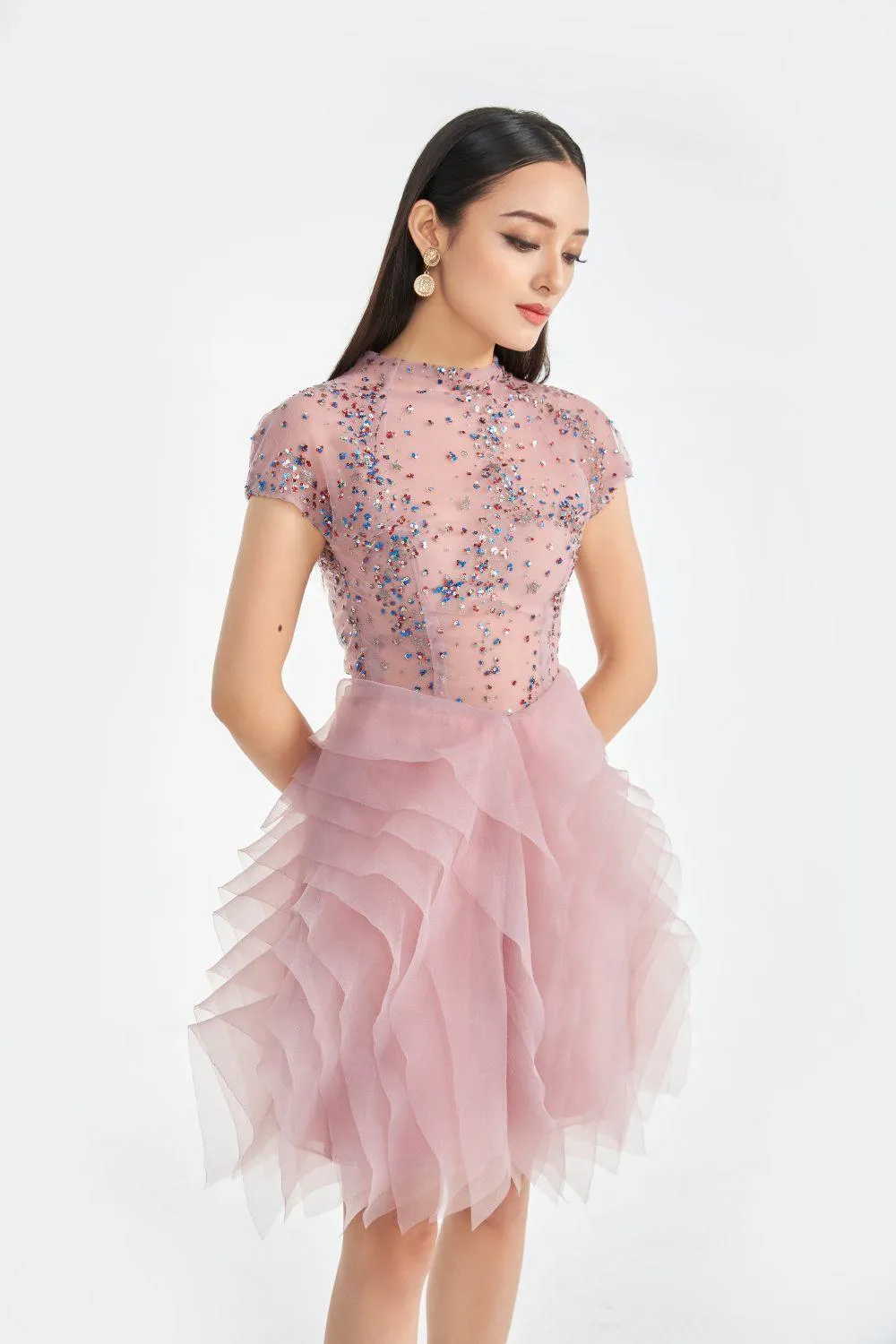 Margaret Layered Sequin Organza Mini Dress