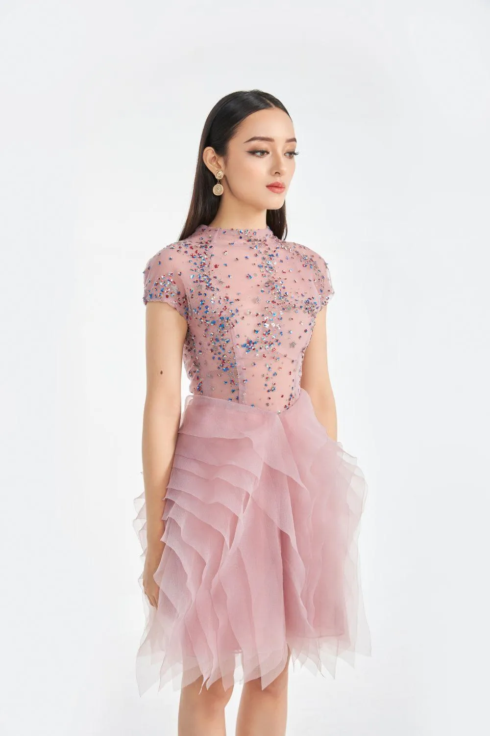 Margaret Layered Sequin Organza Mini Dress