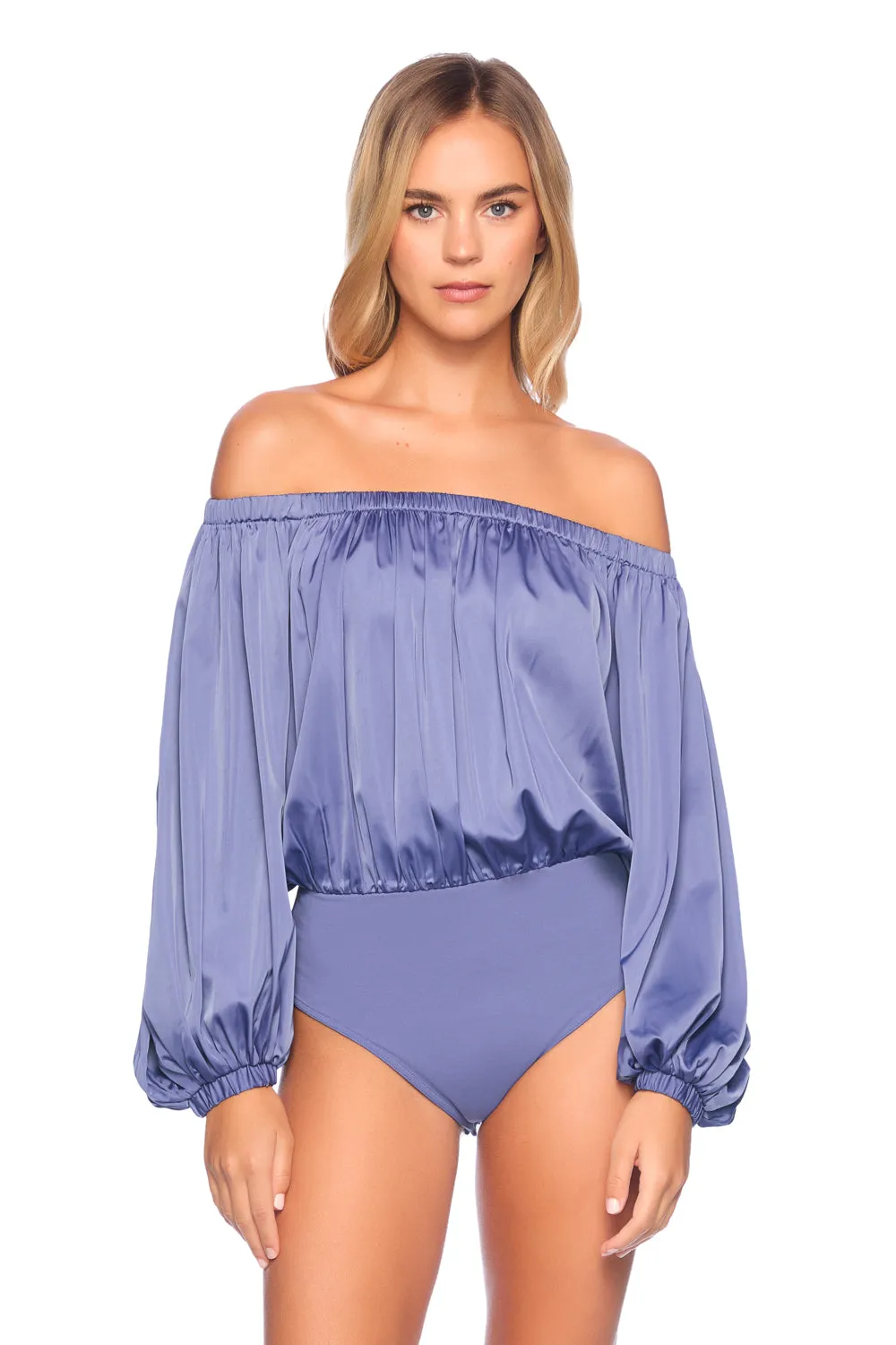 matte satin off shoulder bodysuit