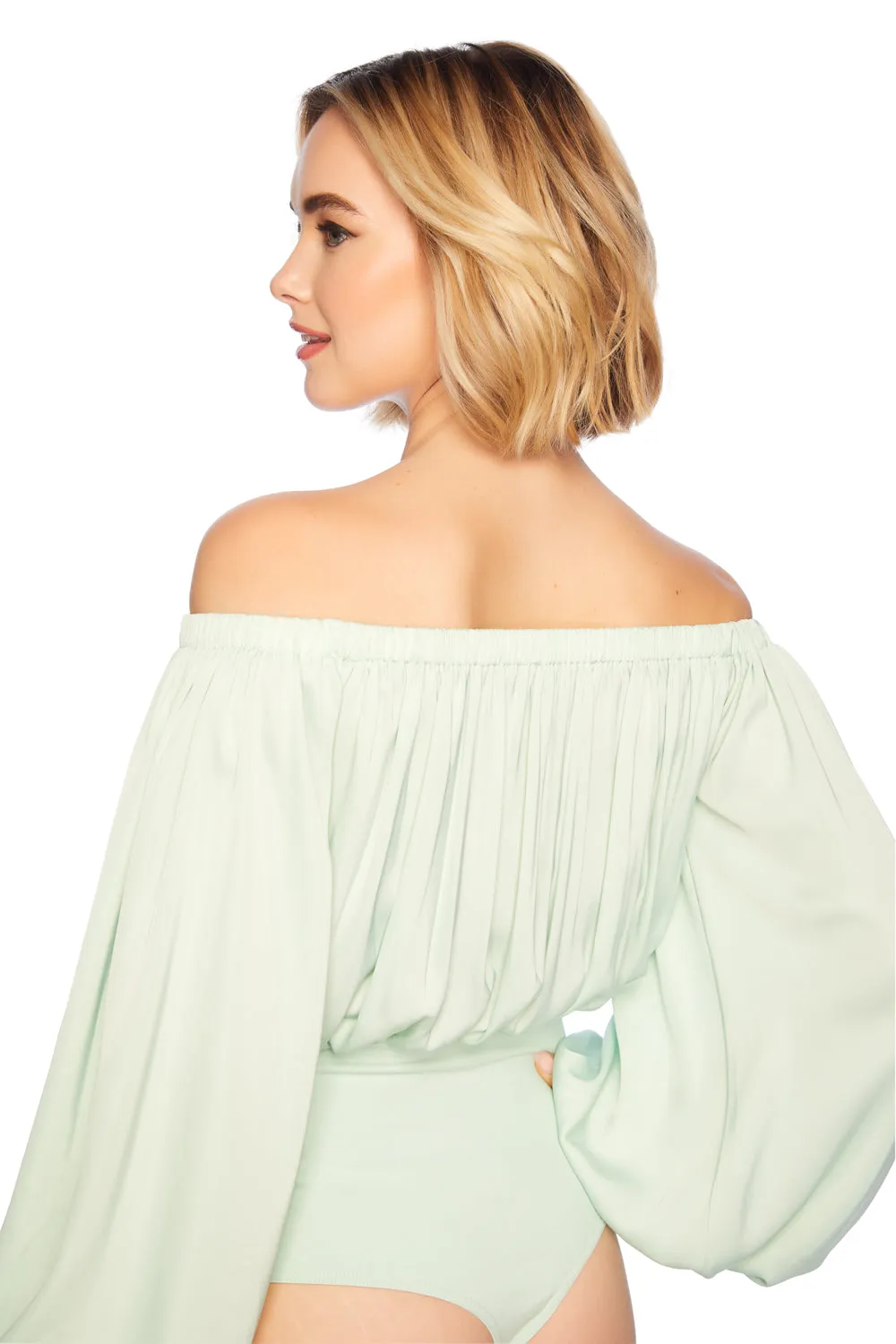 matte satin off shoulder bodysuit