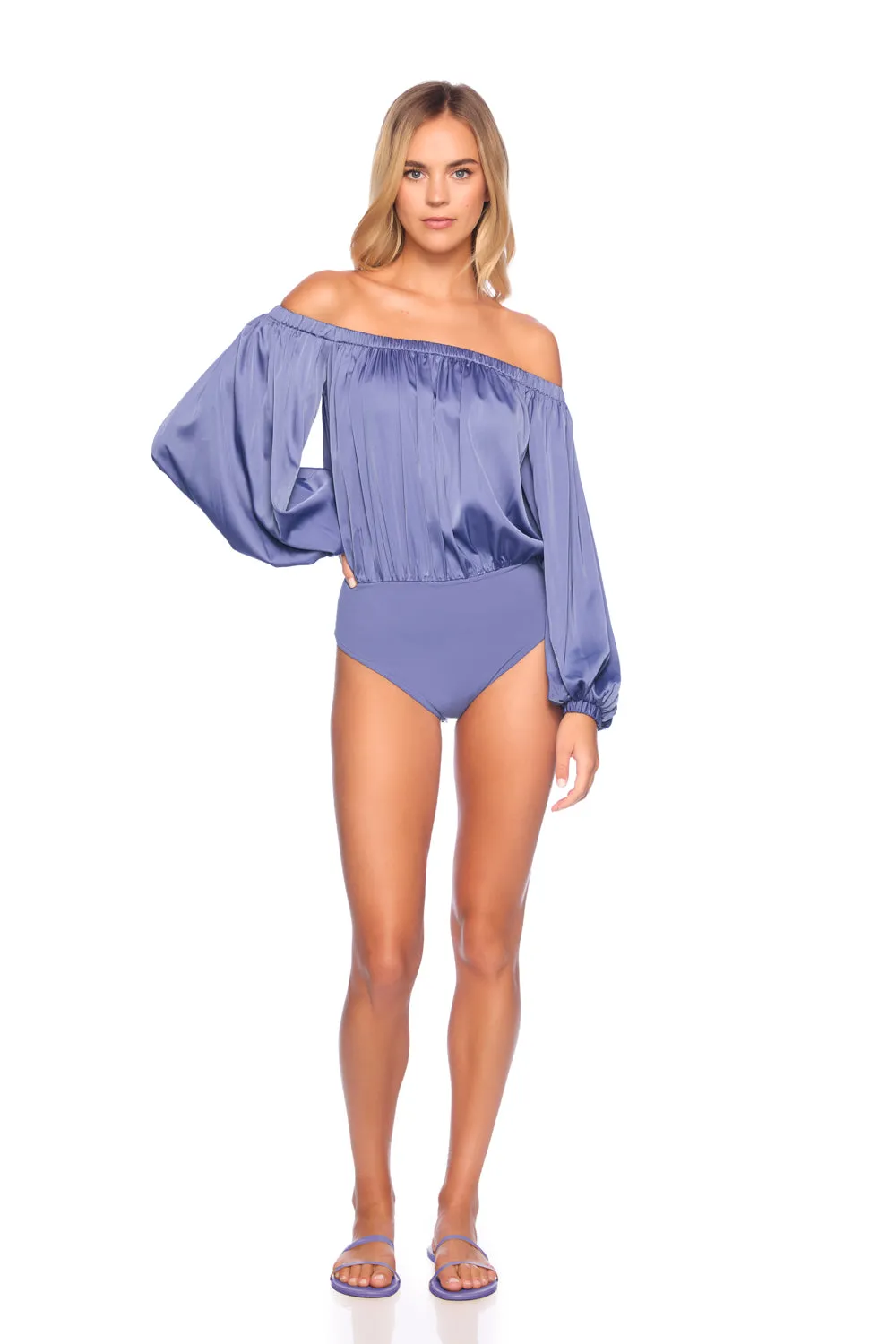 matte satin off shoulder bodysuit