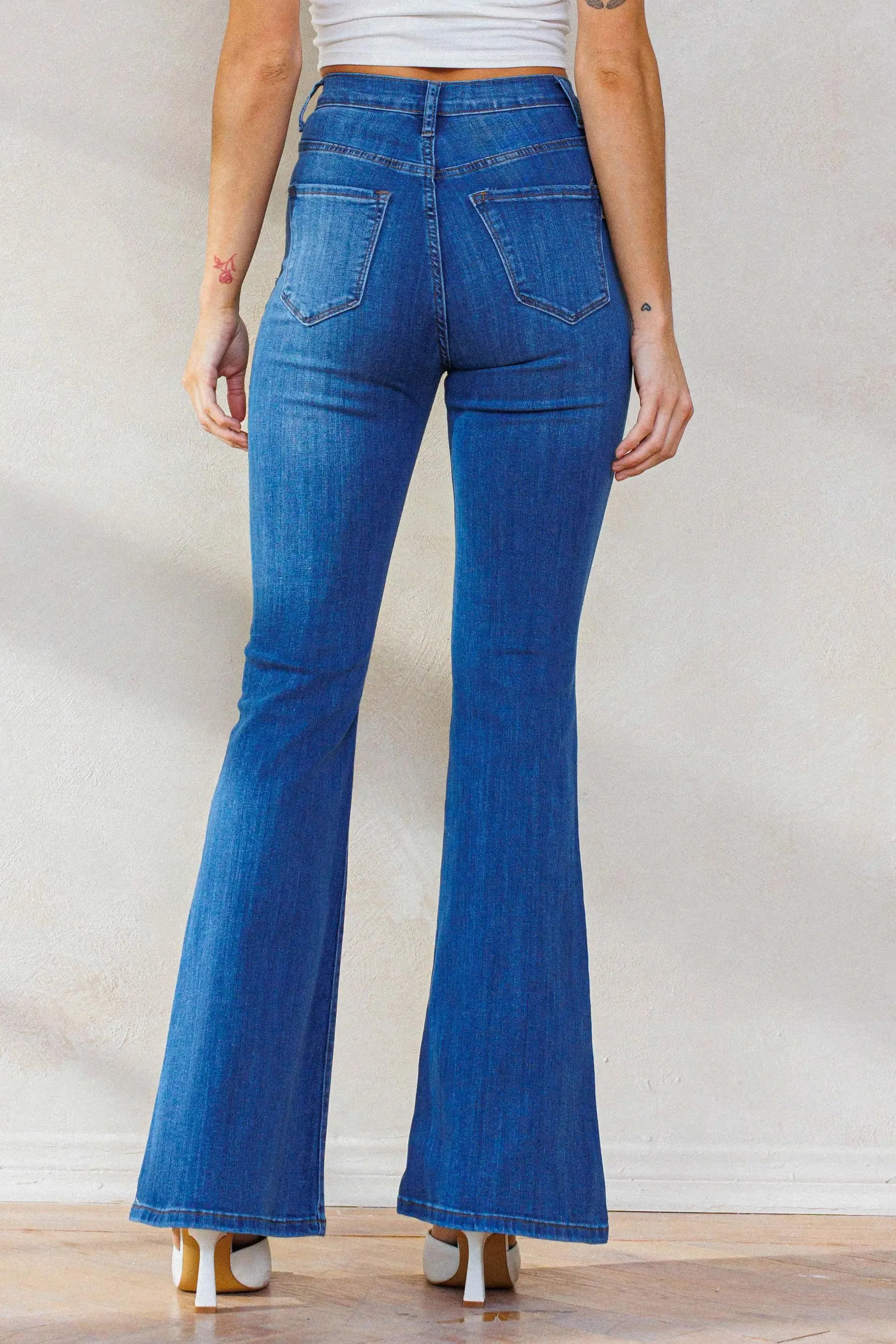 Medium Wash Button Up Flare Jeans-Vibrant M.I.U