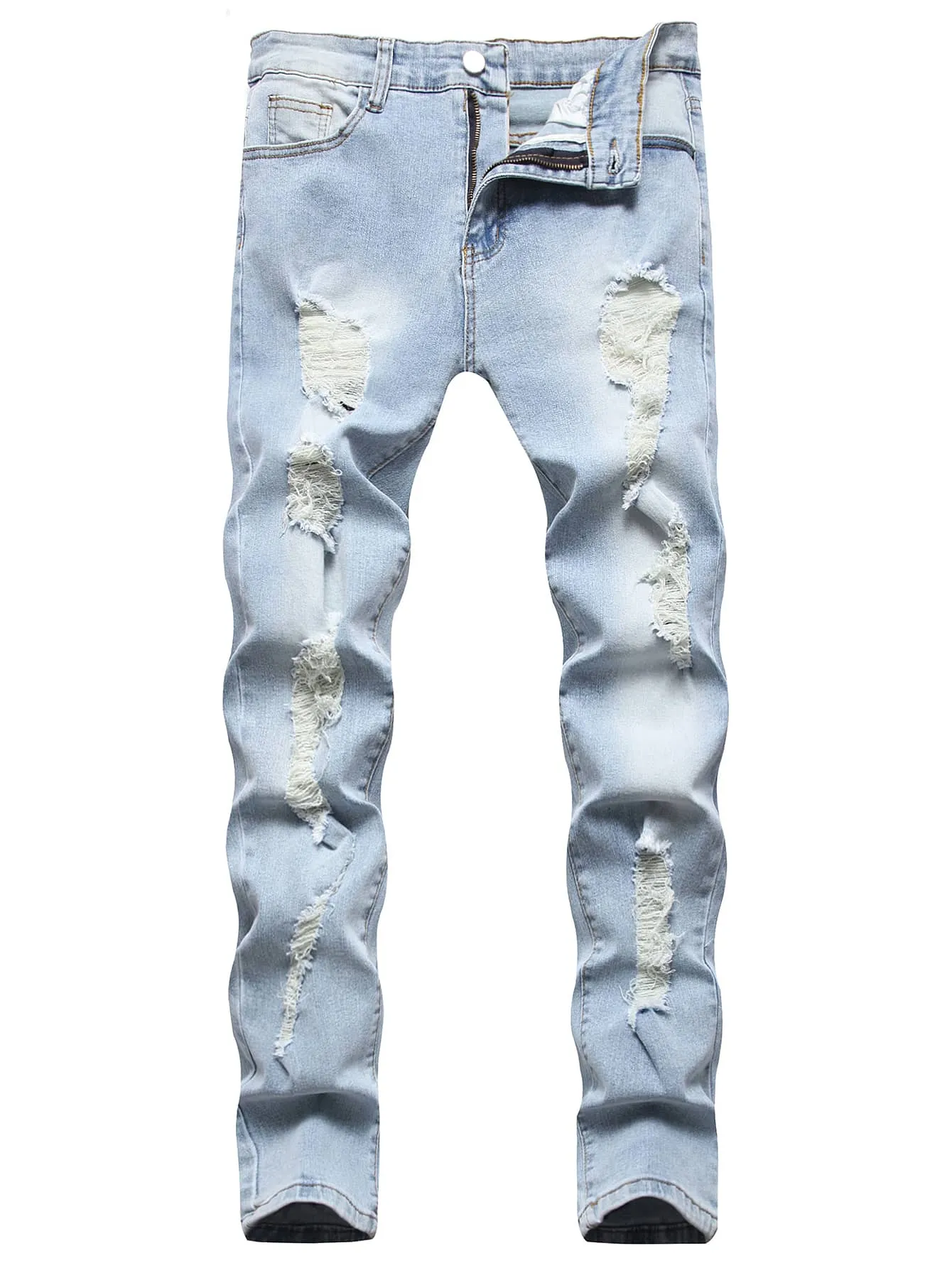 Men Slant Pocket Ripped Jeans