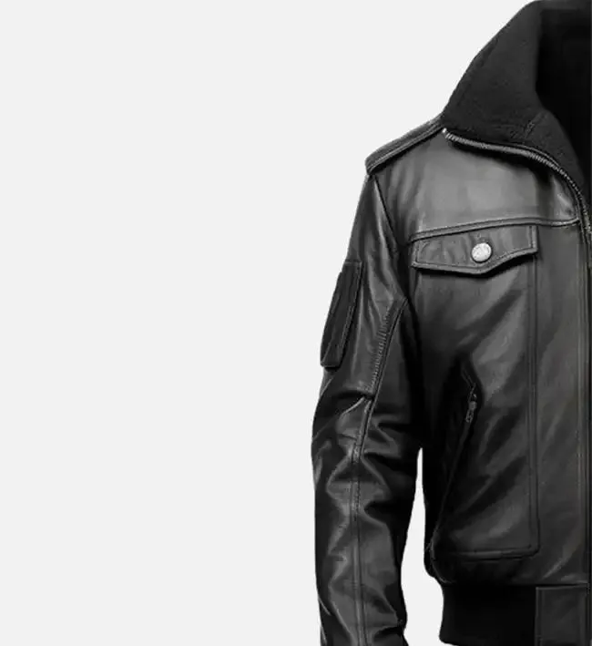 Men's Aviator Black Leather Bomber Jacket