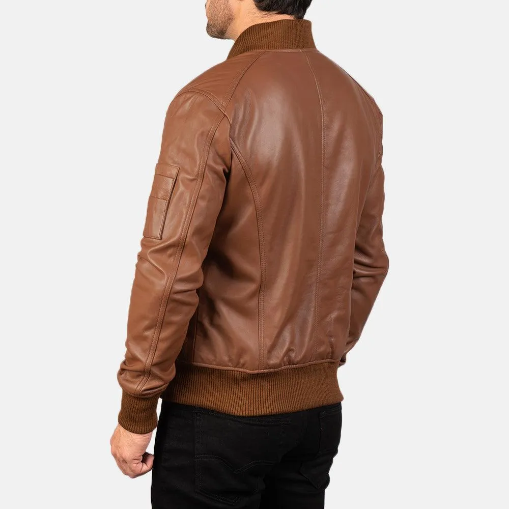 Mens Classic Brown leather Bomber Jacket