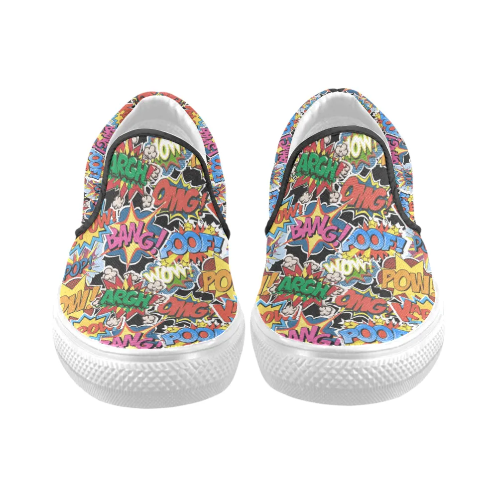 Men's Cosmic Bubbles Pop Art Print Canvas Slip on Shoes (White)