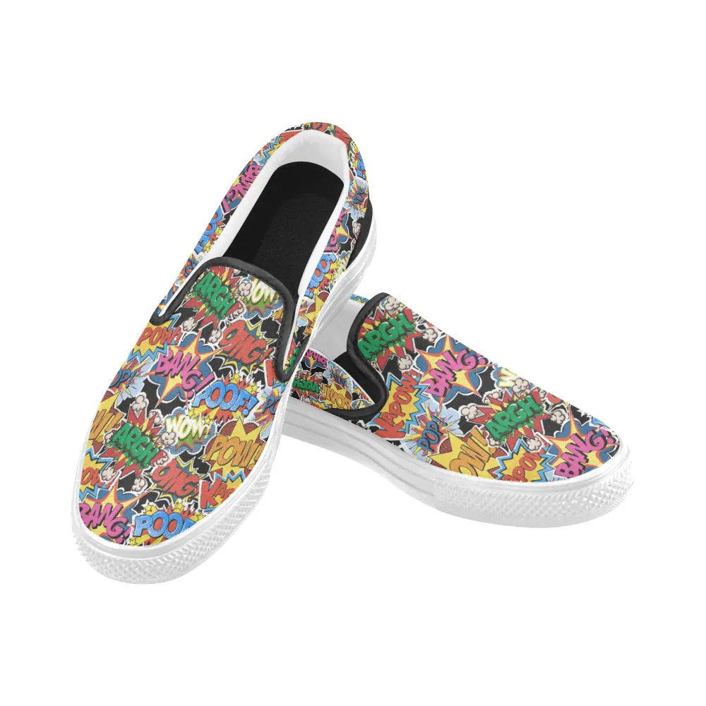 Men's Cosmic Bubbles Pop Art Print Canvas Slip on Shoes (White)