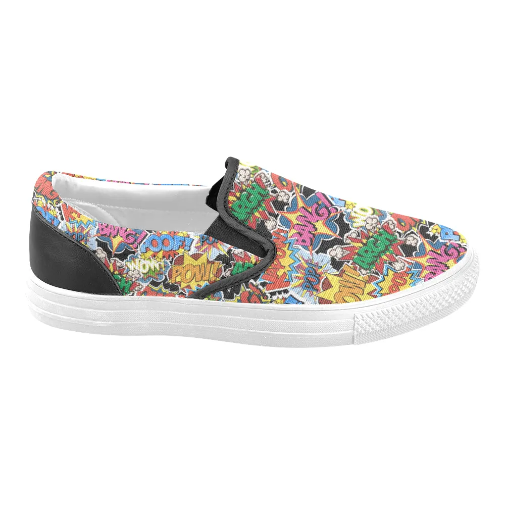 Men's Cosmic Bubbles Pop Art Print Canvas Slip on Shoes (White)