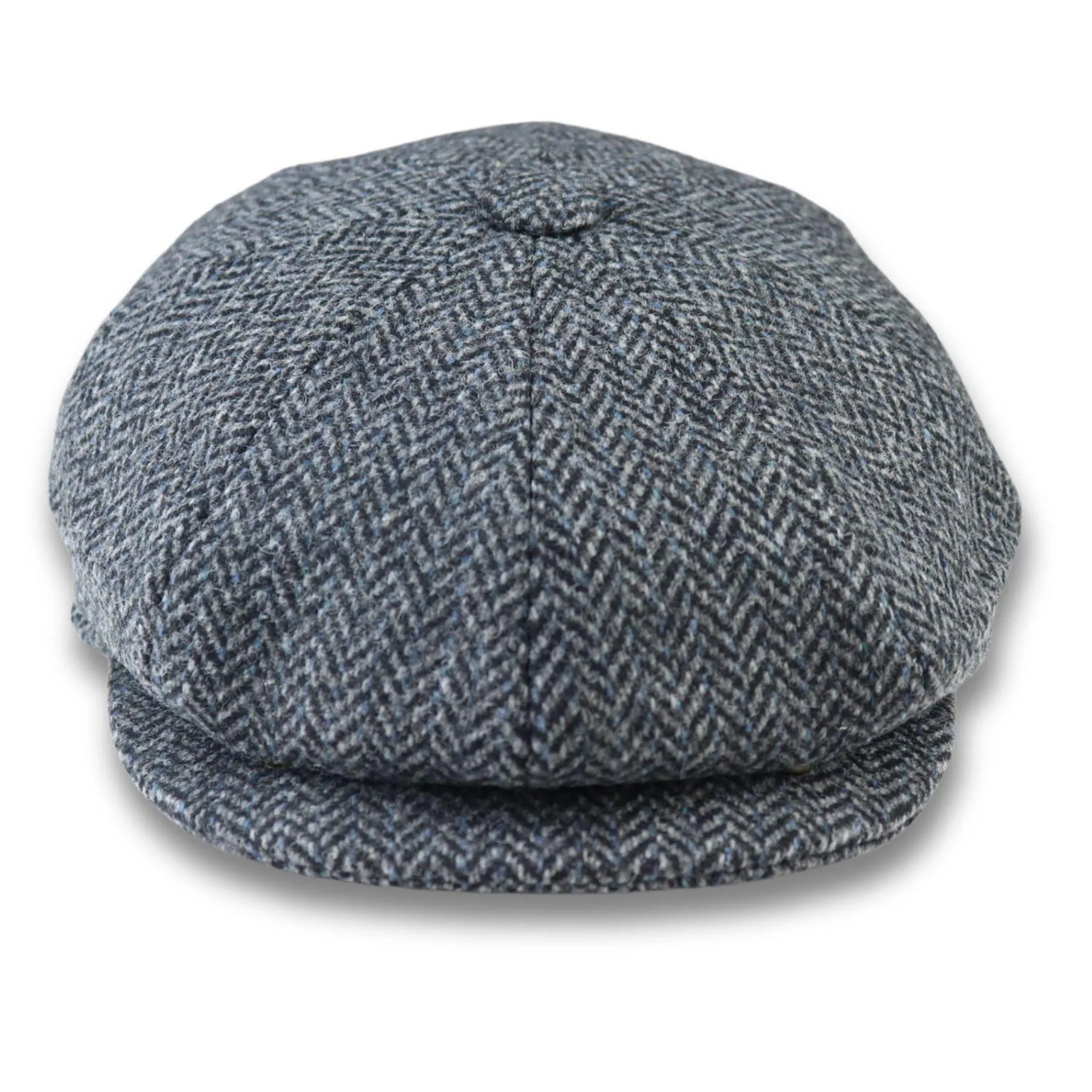 Men's Flat Cap Wool Blend Tweed Herringbone Grey Newsboy Baker Boy 8 Panel Hat