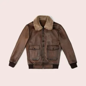 Men's Genuine Leather G-1 Flight Bomber Jacket in Chocolate Brown