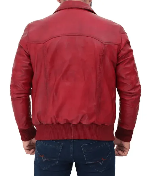 Men's Red Leather Bomber Jacket