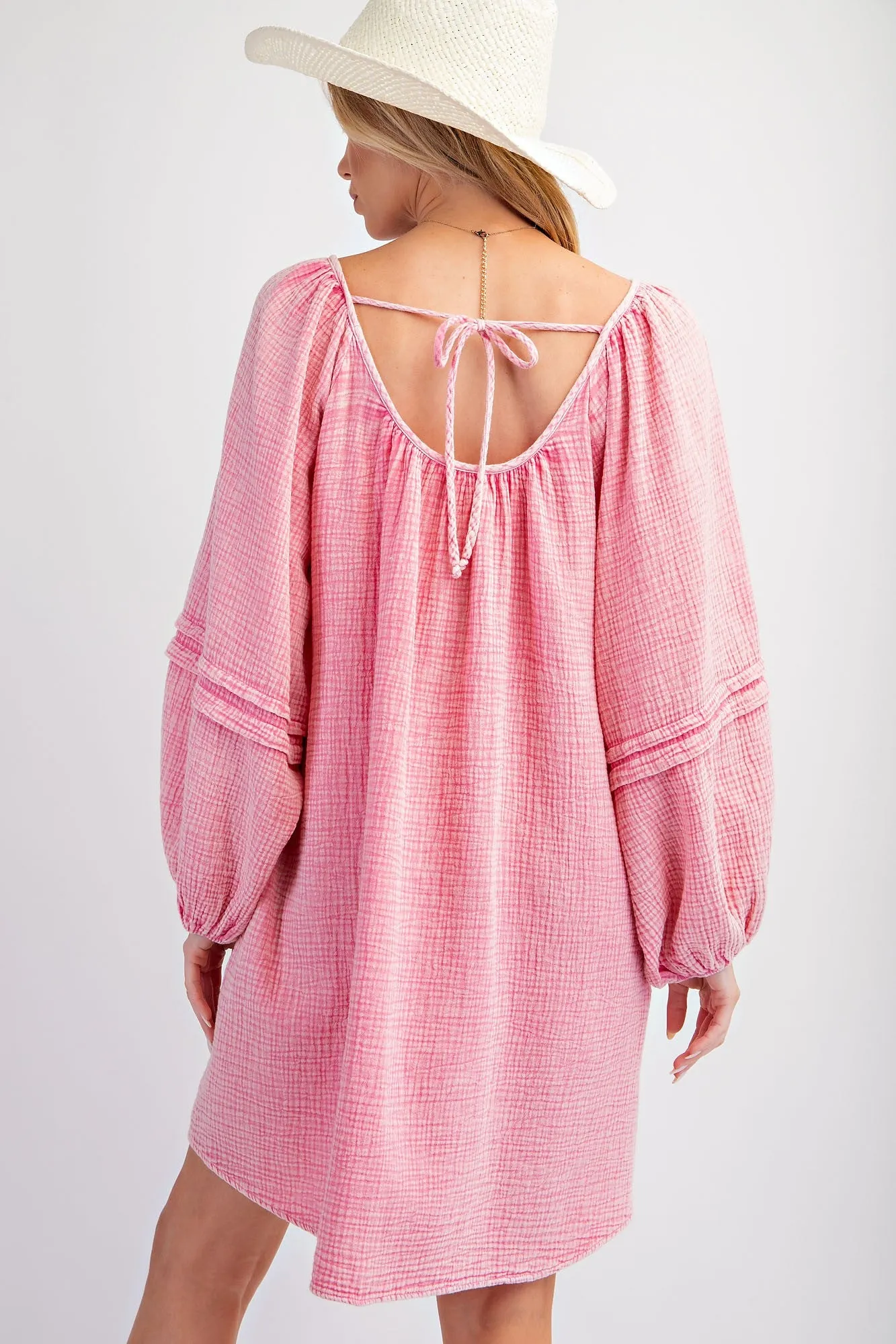 MINERAL WASHED COTTON GAUZE BABYDOLL DRESS