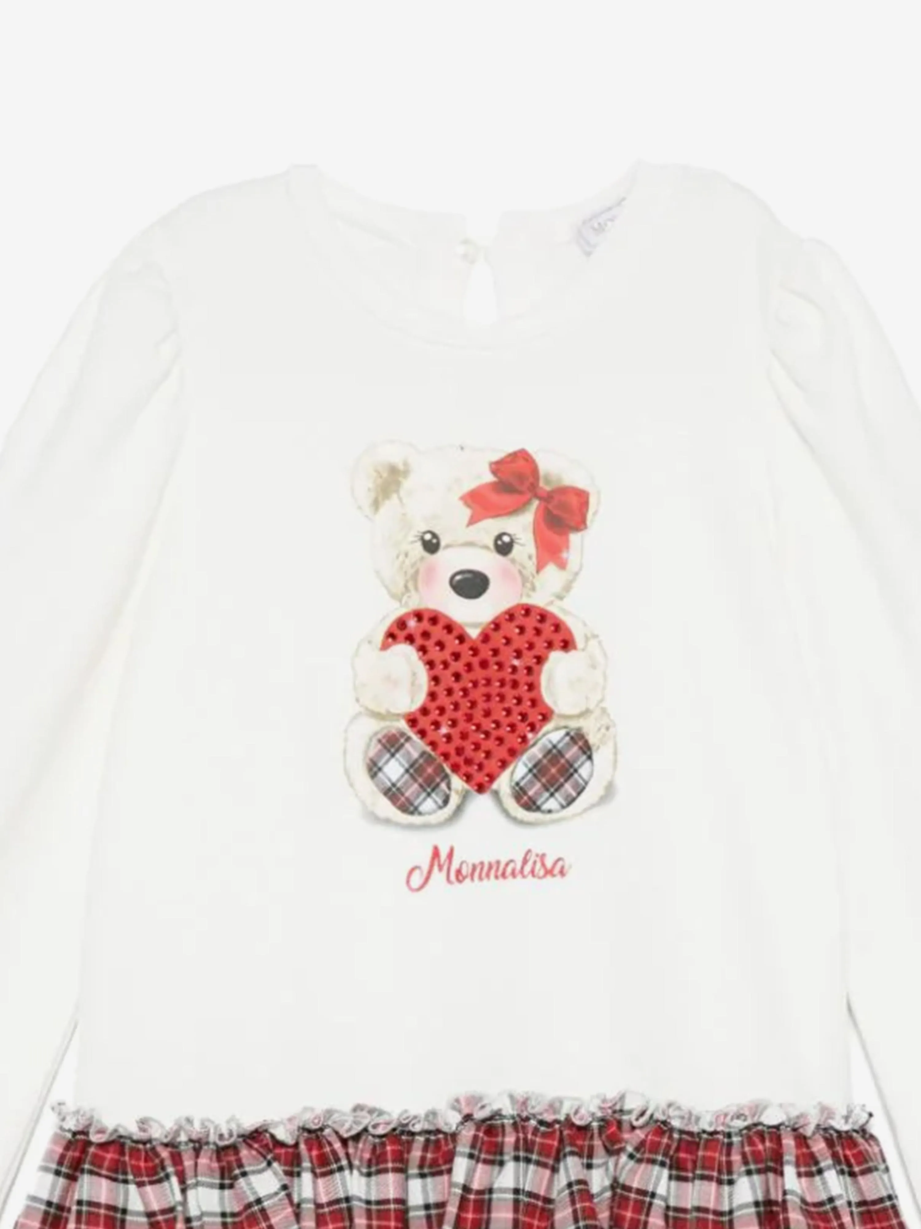 Monnalisa Girls Teddy Heart Dress in White