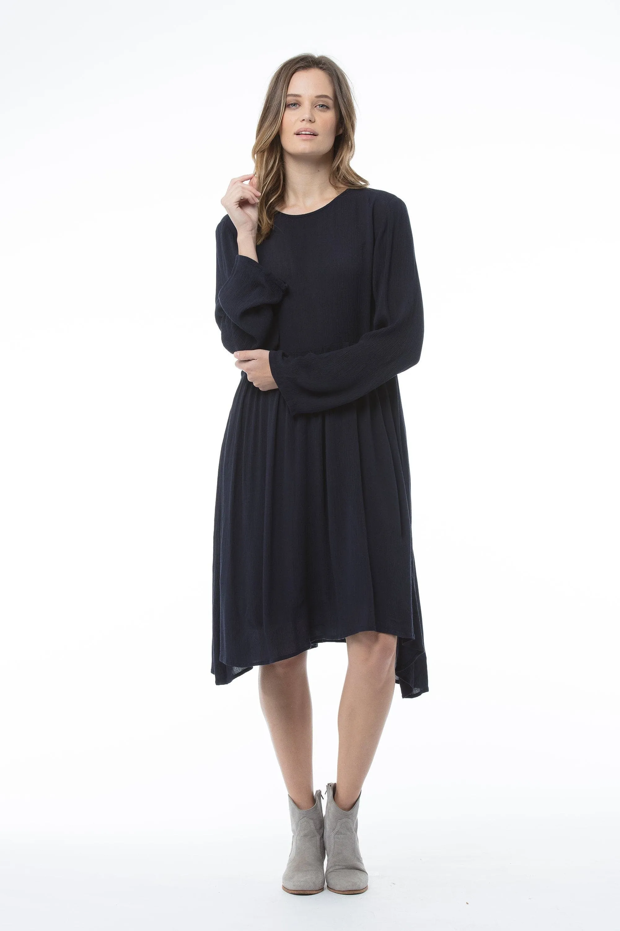 Navy Long Sleeved Round Neck Dress - Penny Dress