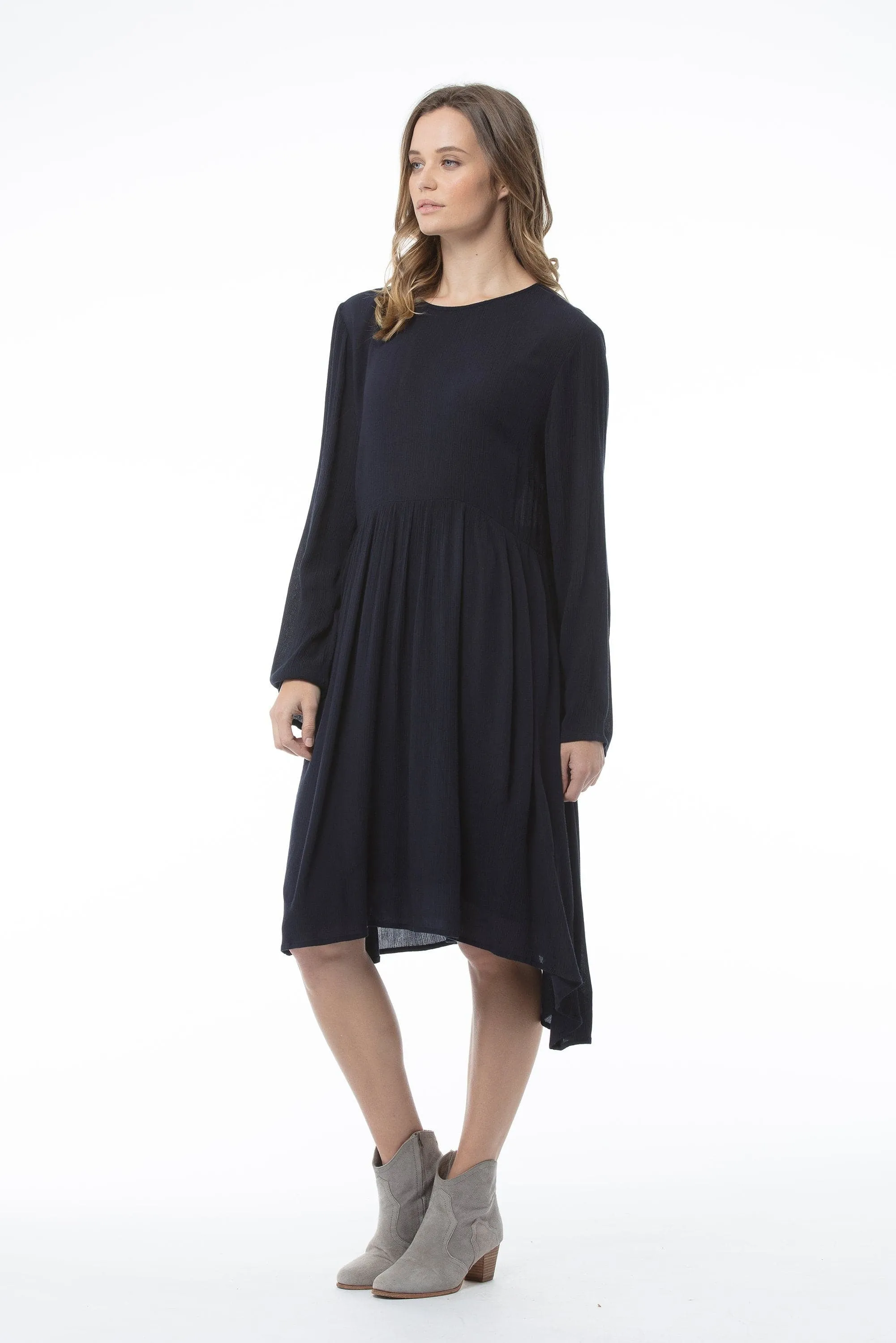 Navy Long Sleeved Round Neck Dress - Penny Dress