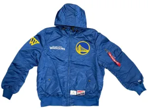 New Era Alpha Industries Golden State Warriors Bomber Jacket- Blue