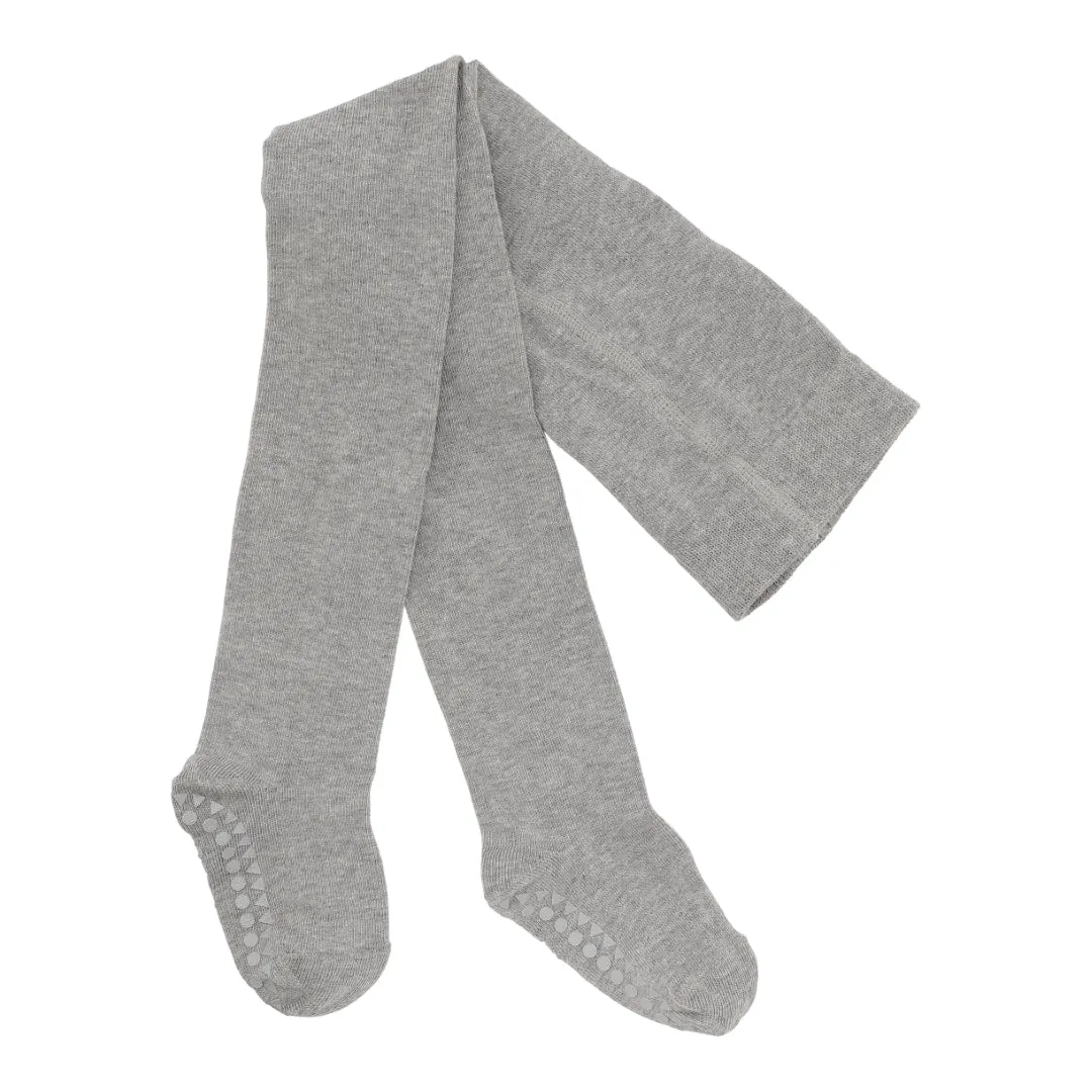 Non-slip tights with grip for toddlers - Organic Cotton - Grey Melange