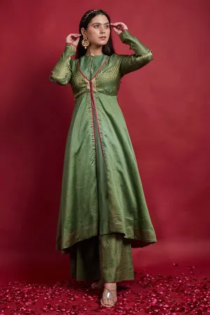 Olive Green Layered Anarkali Set