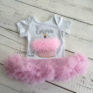 Personalized Cupcake Tutu Dress - Silver or Gold glitter