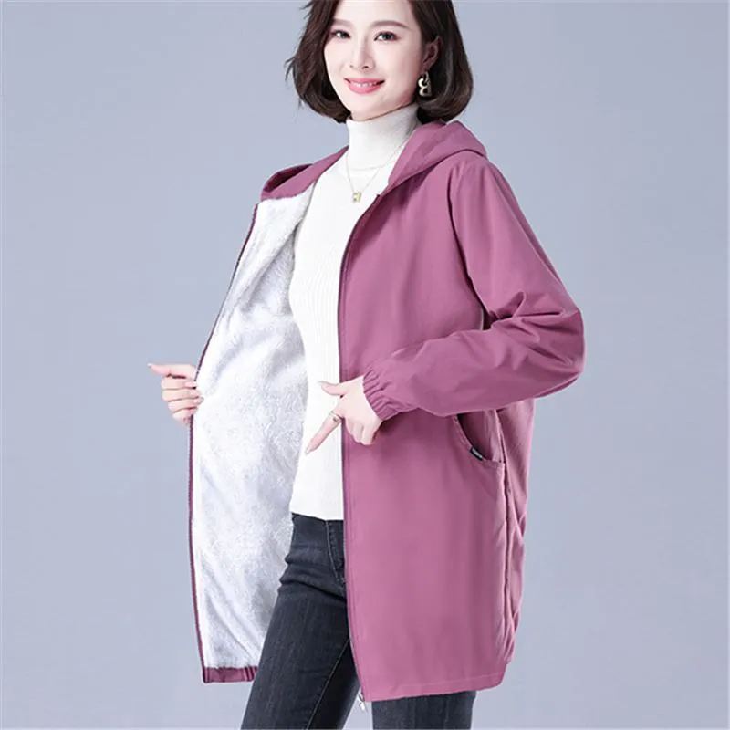 Plus Velvet Mid-Length Loose Fit Hooded Sherpa Coat