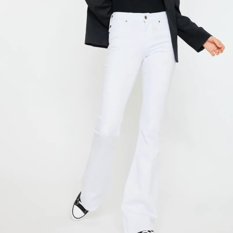 Poppy Mid Rise White Flare Jeans