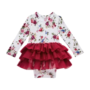 POS Philippa Long Sleeve Floral Tulle Tutu Bodysuit Dress