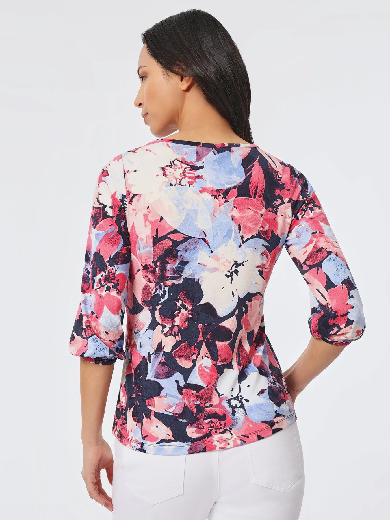 Printed Moss Crepe Puff Sleeve Top