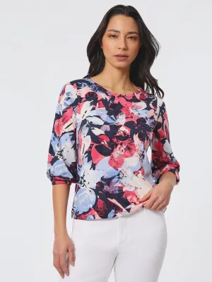 Printed Moss Crepe Puff Sleeve Top