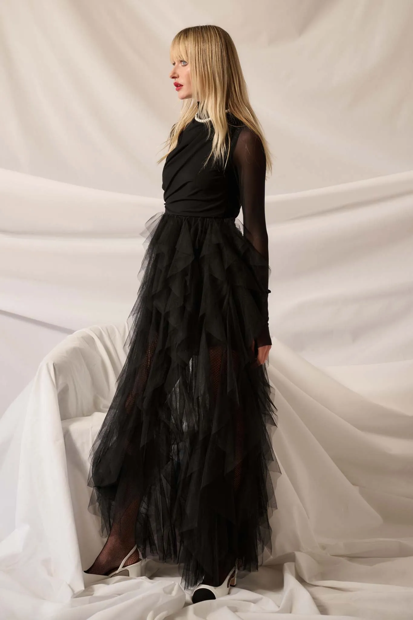 Queen of the Night Tiered Ruffled Tulle Maxi Dress