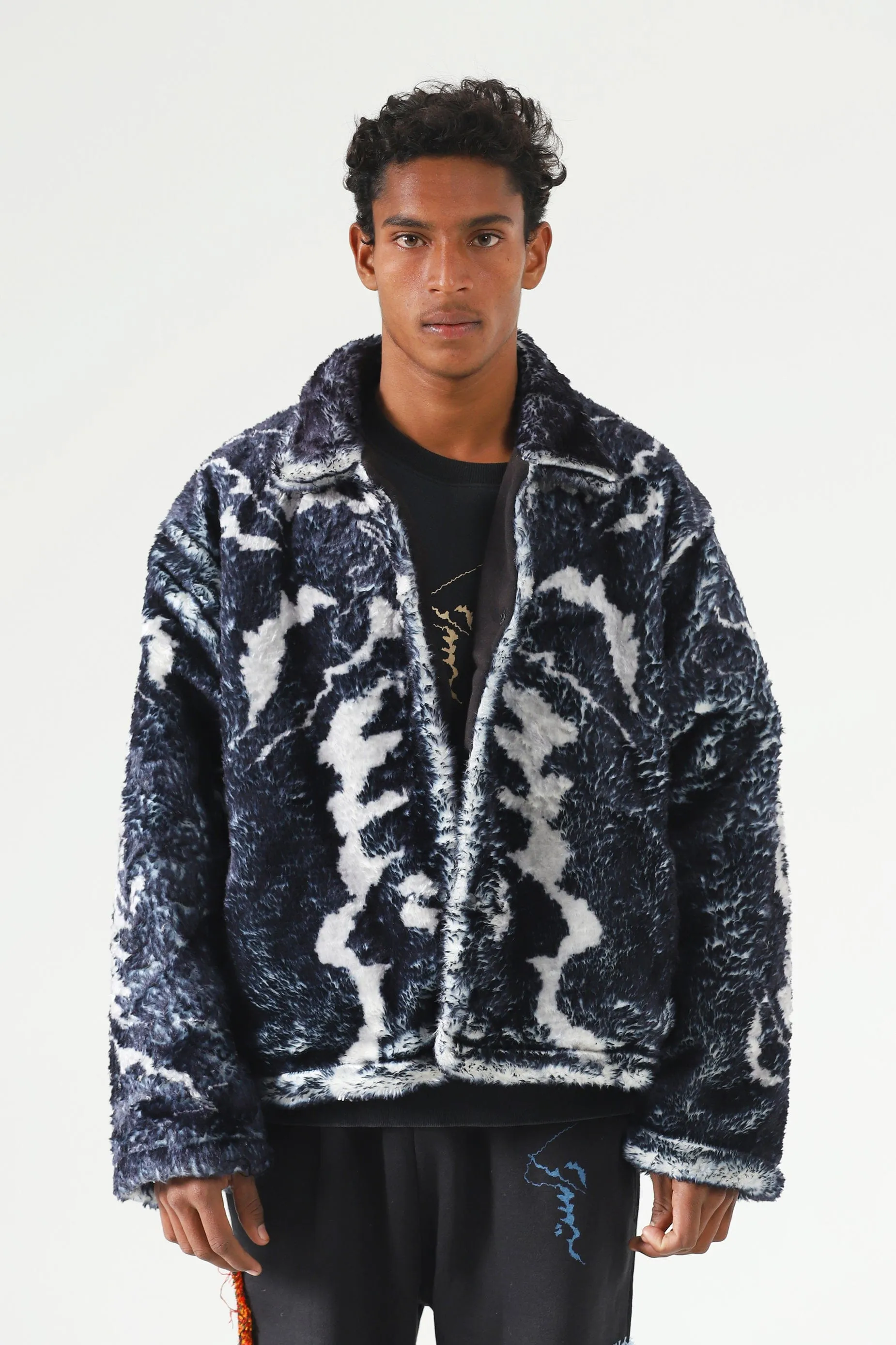 "DISTORTION" PRINTED SHERPA JACKET