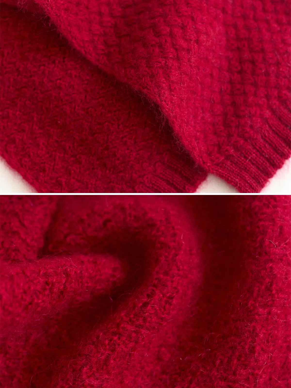 "Warmth Whisper" Waffle Knit Cashmere Scarf - Red