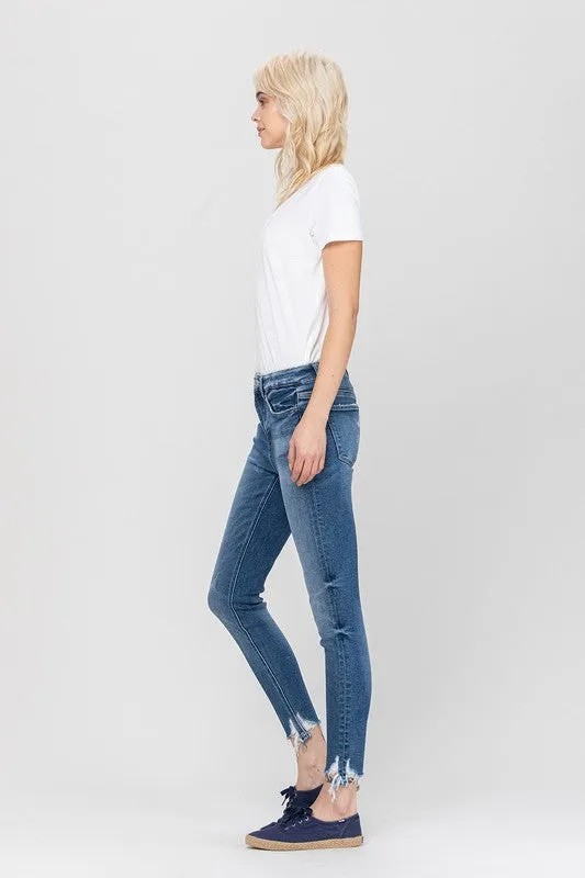 Raena High Rise Ankle Skinny Hem Detail