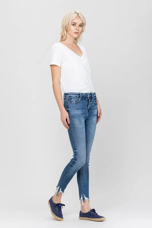 Raena High Rise Ankle Skinny Hem Detail