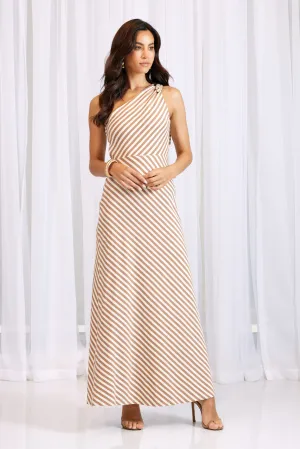 Raye One shoulder Midi Dress Tan