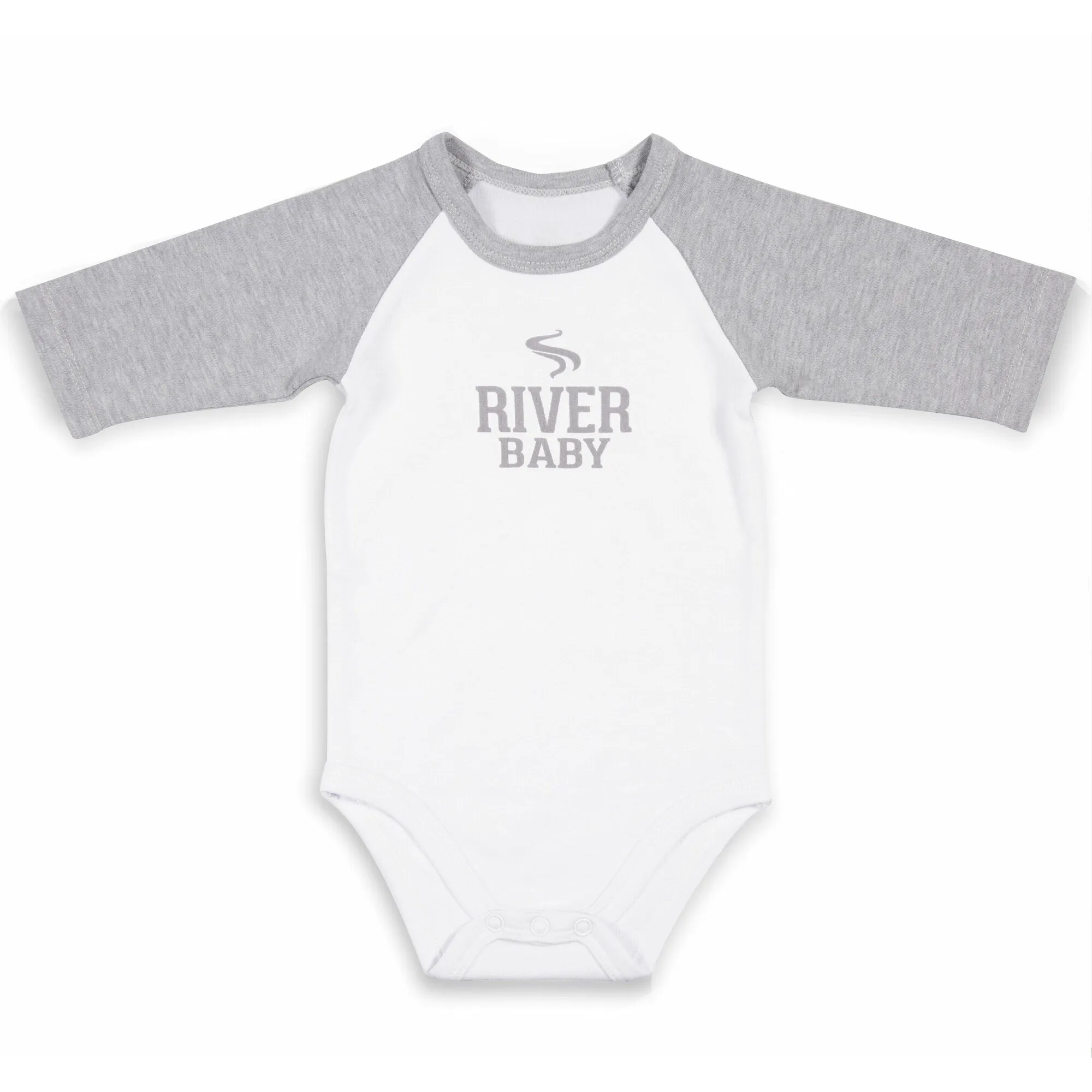 River Baby 3/4 Length Heather Gray Sleeve Onesie