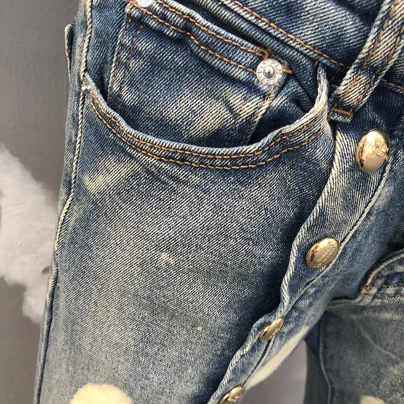 Rivet Fashion Patchwork Ripped Jeans