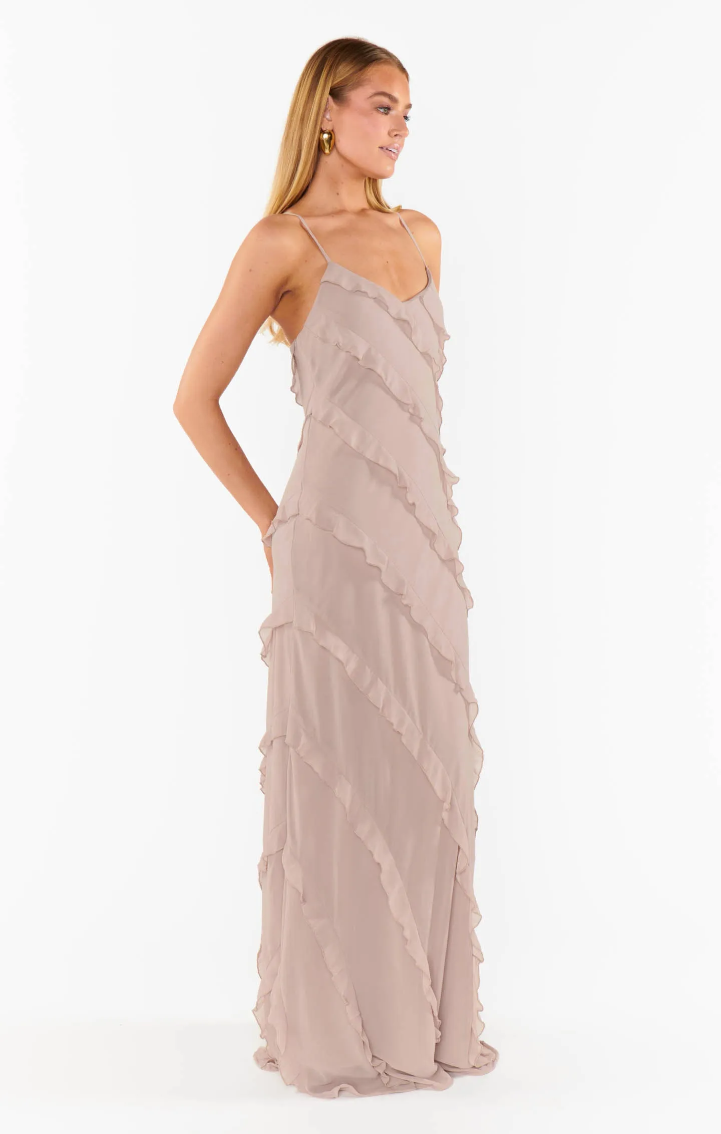 Romance Ruffle Dress ~ Soft Beige Chiffon