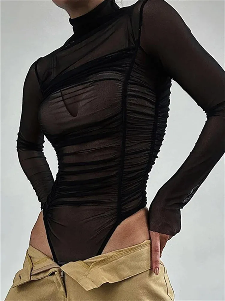 Ruched Mesh Bodysuit