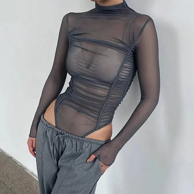 Ruched Mesh Bodysuit