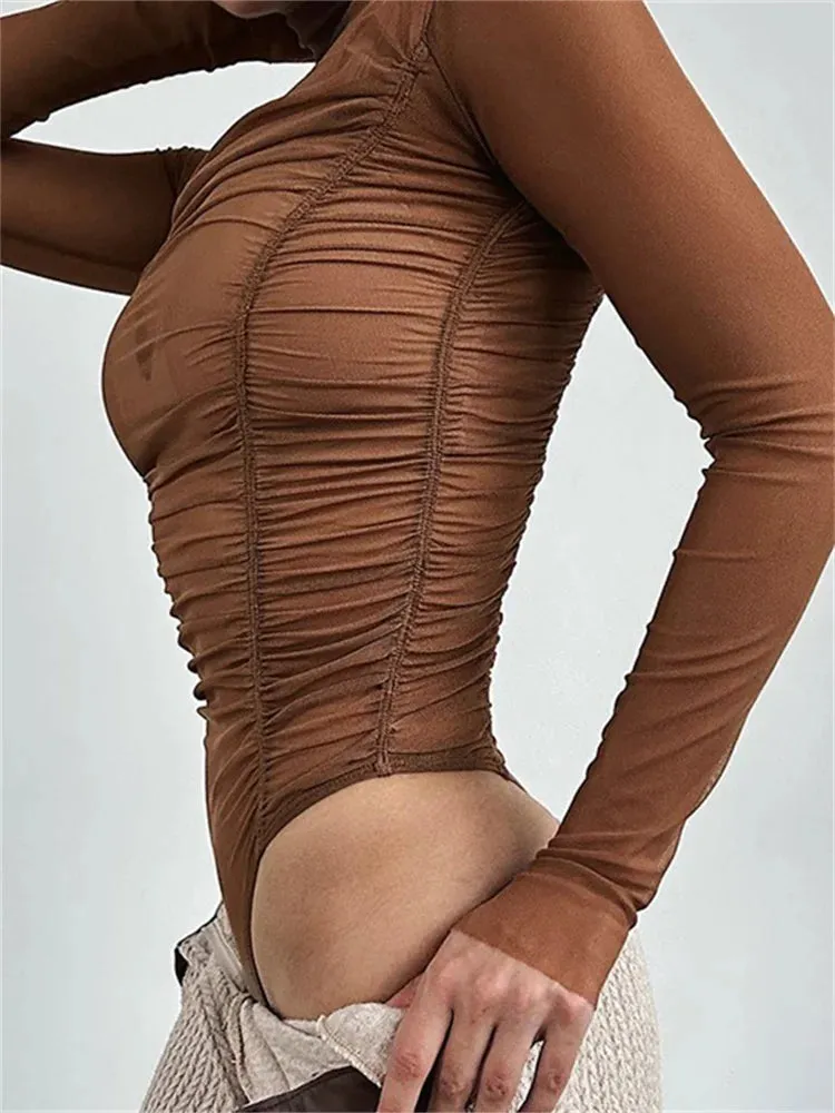 Ruched Mesh Bodysuit