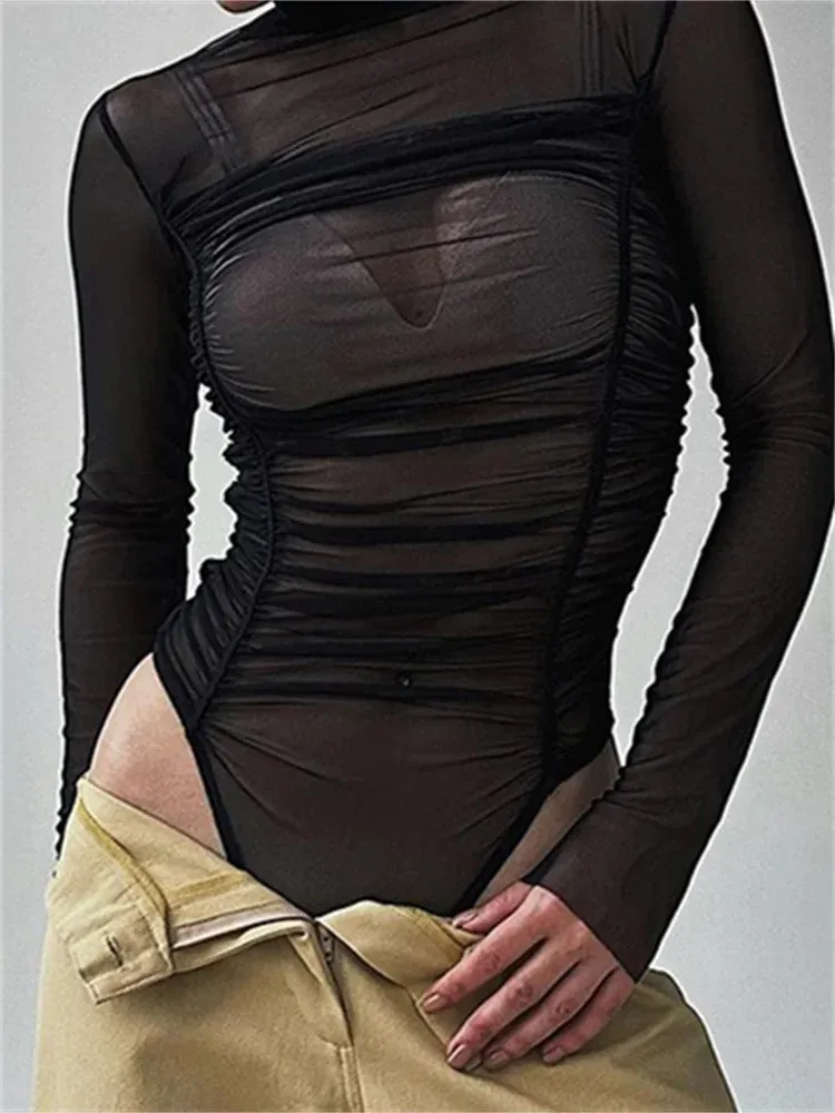 Ruched Mesh Bodysuit