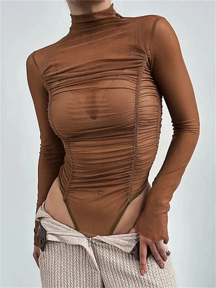 Ruched Mesh Bodysuit