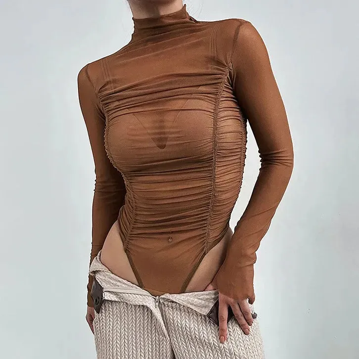 Ruched Mesh Bodysuit