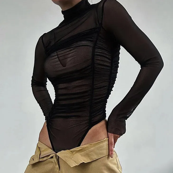 Ruched Mesh Bodysuit